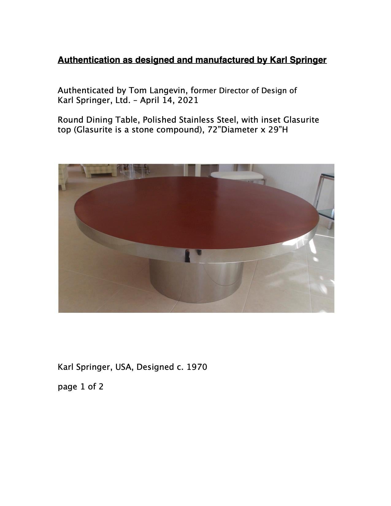 Stainless Steel Karl Springer Custom Dining Table For Sale