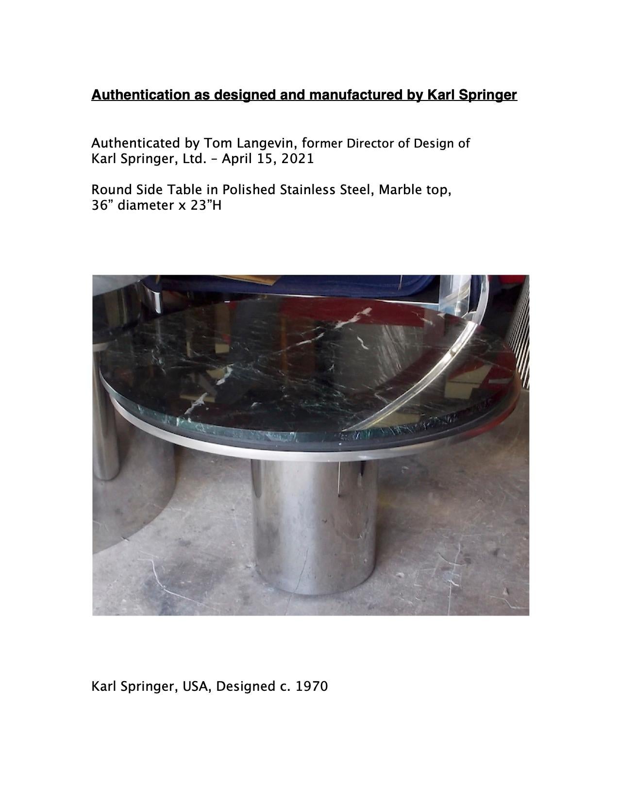 Stainless Steel Karl Springer Custom Marble Table For Sale