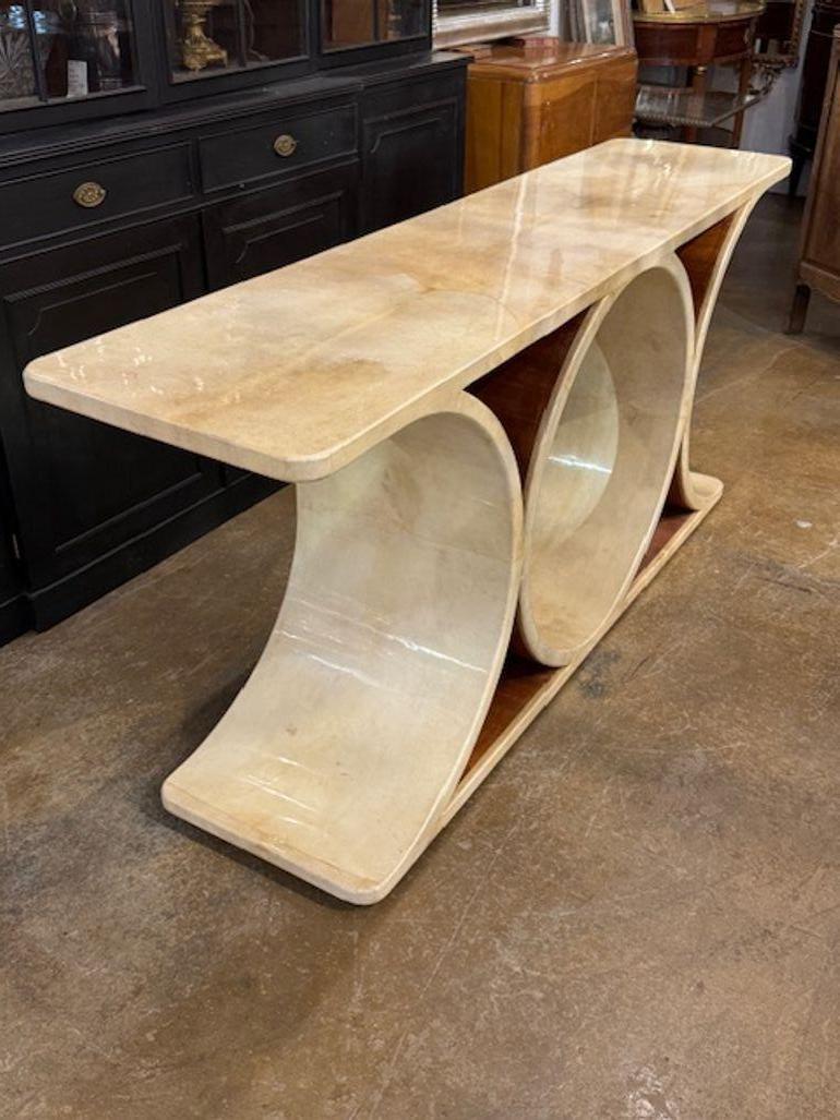 Mesa consola Karl Springer Design Pergamino blanco Madera en venta