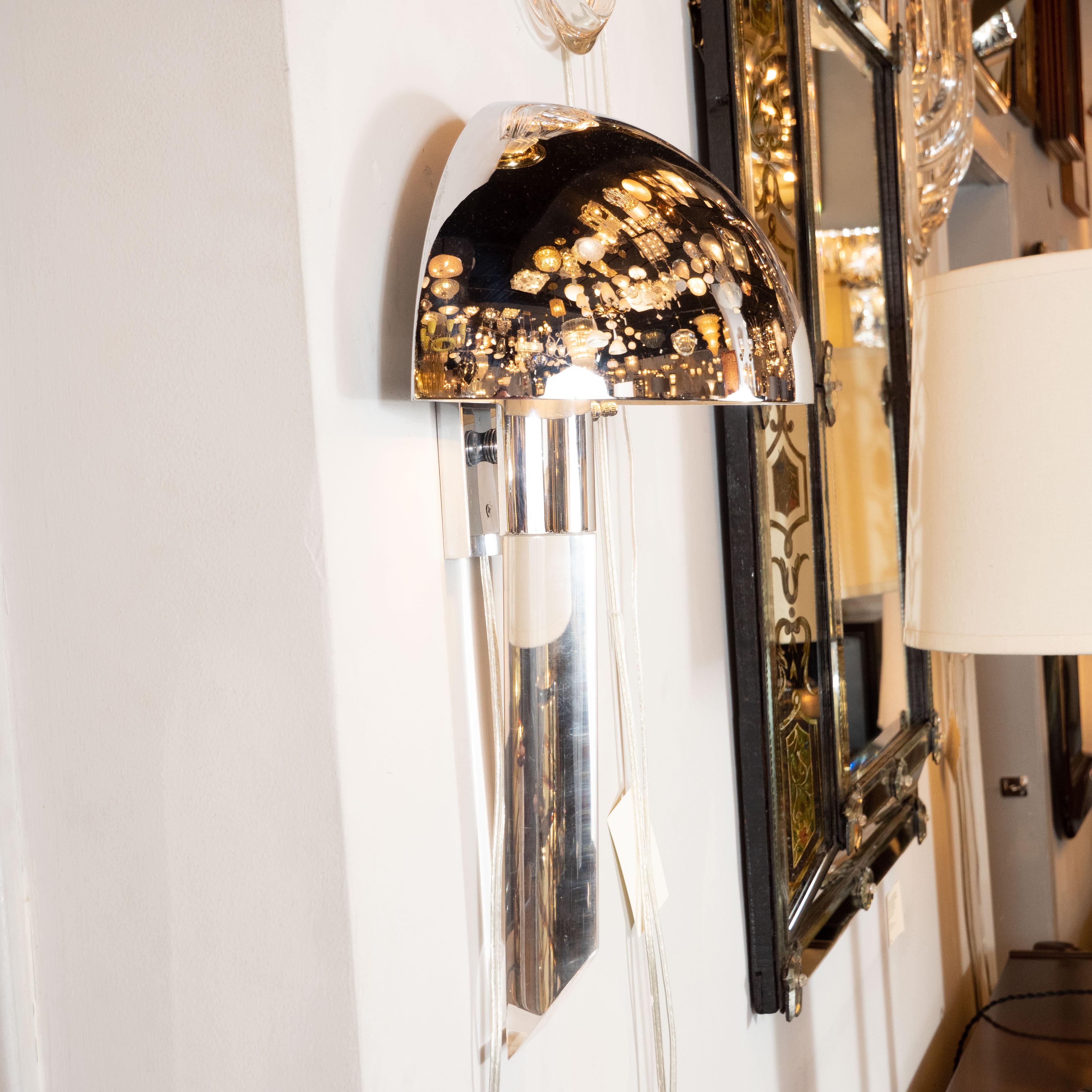 Late 20th Century Karl Springer Documented Pair of Midcentury Lucite and Chrome Mushroom Sconces