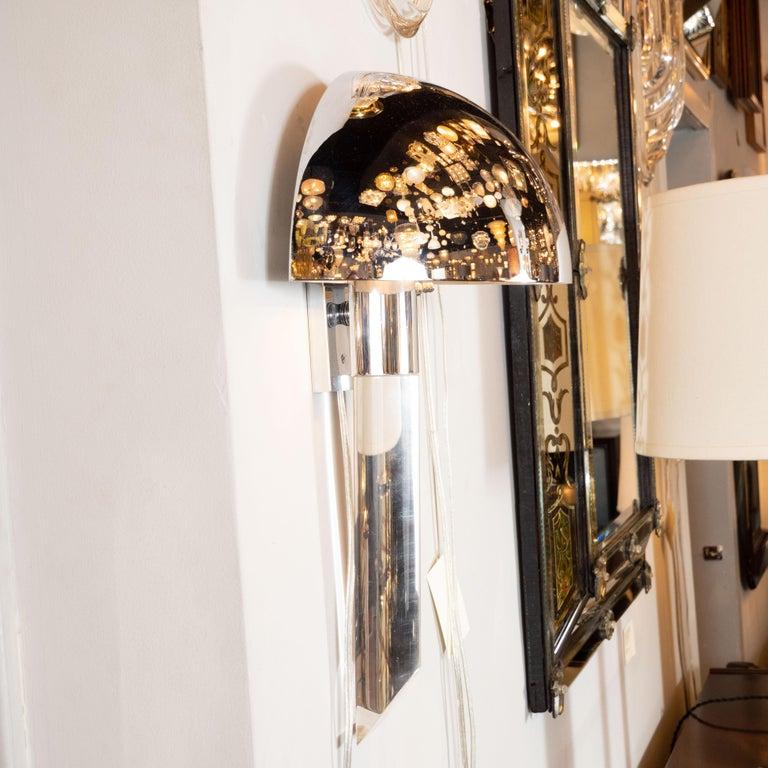 Late 20th Century Karl Springer Documented Pair of Midcentury Lucite and Chrome Mushroom Sconces