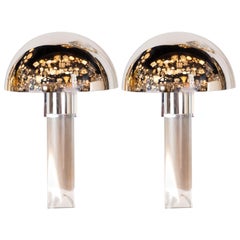 Karl Springer Documented Pair of Midcentury Lucite and Chrome Mushroom Sconces