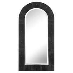 Karl Springer Stunning "Dome Top Mirror" in Black Shagreen 1980s 'Signed'