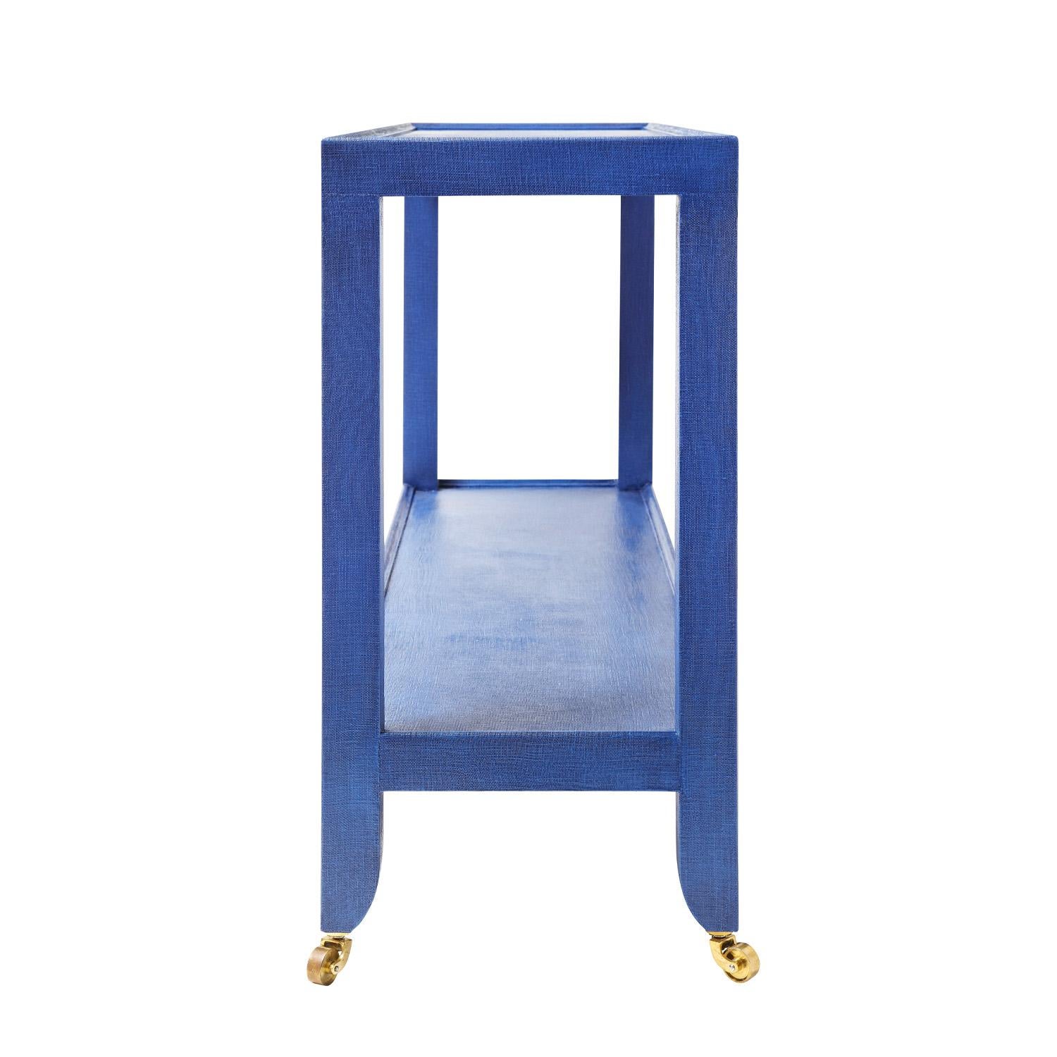 Modern Karl Springer Duchess Console in Blue Lacquered Linen 1990s 'Signed'