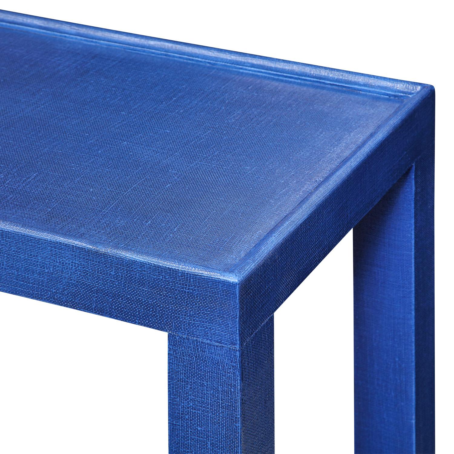 American Karl Springer Duchess Console in Blue Lacquered Linen 1990s 'Signed'