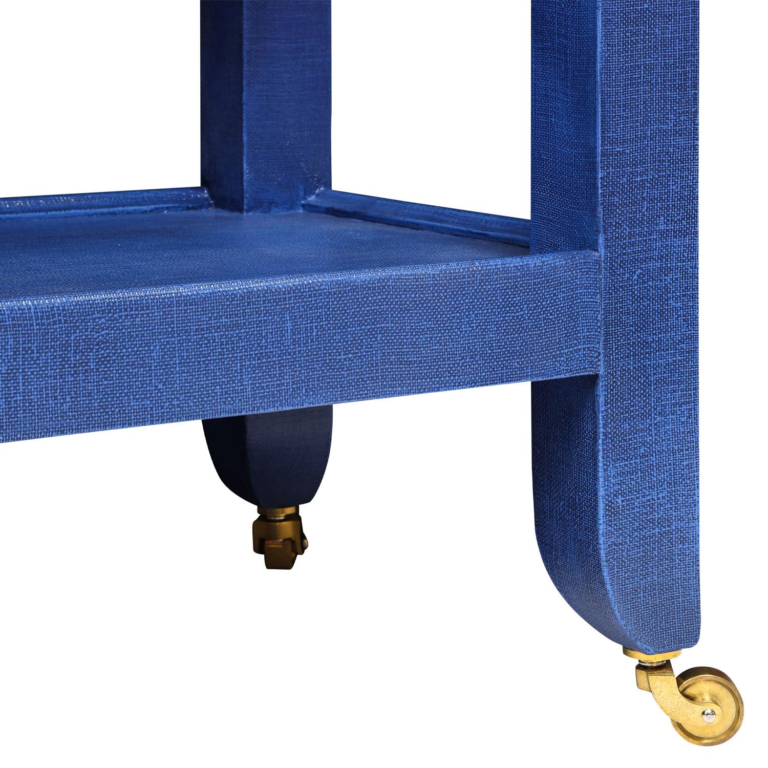 Hand-Crafted Karl Springer Duchess Console in Blue Lacquered Linen 1990s 'Signed'