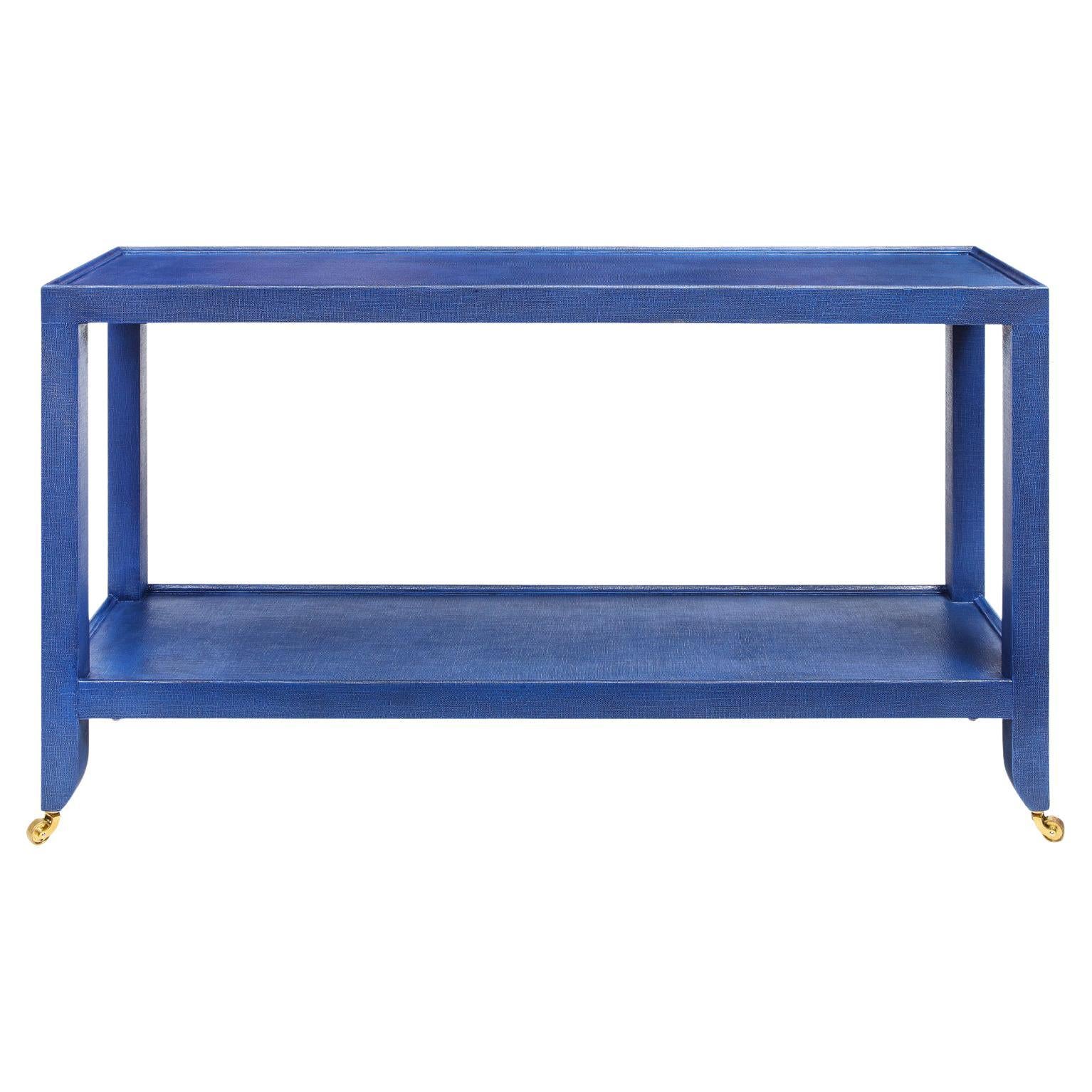 Karl Springer Duchess Console in Blue Lacquered Linen 1990s 'Signed'
