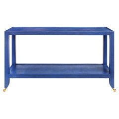 Karl Springer Duchess Console in Blue Lacquered Linen 1990s 'Signed'