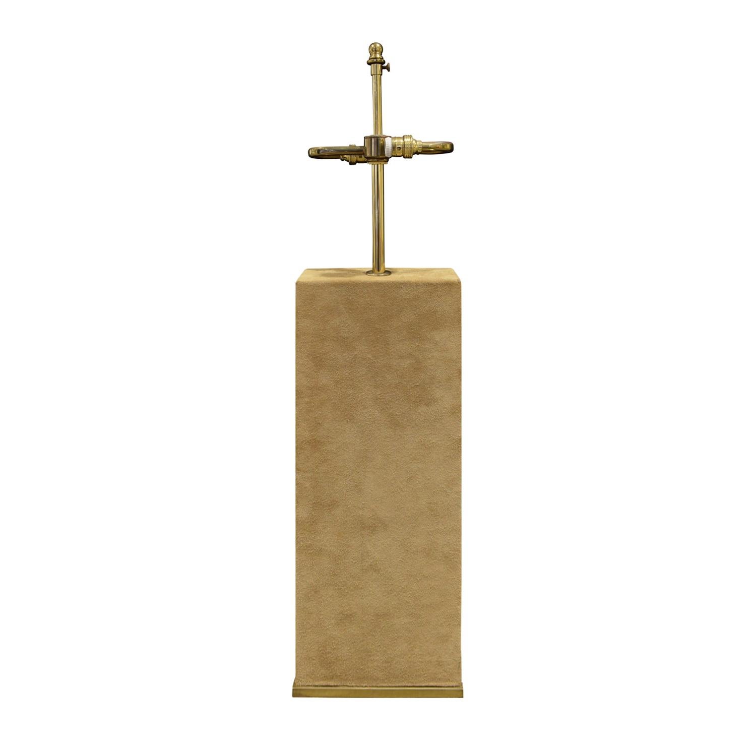 Hand-Crafted Karl Springer Elegant Pair of Table Lamps in Brass and Beige Suede, 1970s