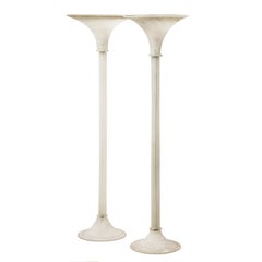 Karl Springer Elegant Pair of White Scavo Glass Torcheres, 1980s