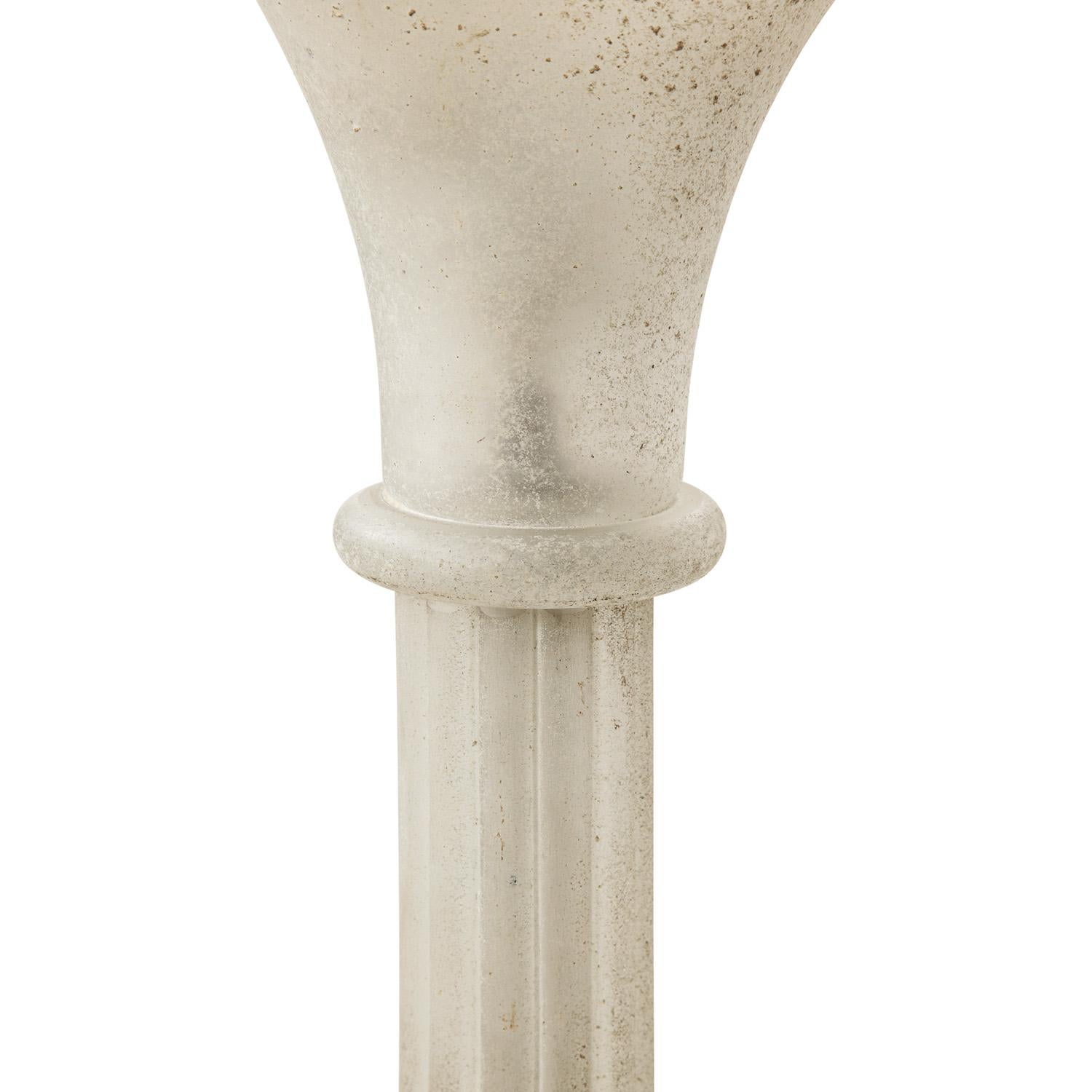 Italian Karl Springer Elegant Pair of White Scavo Glass Torcheres, 1980s