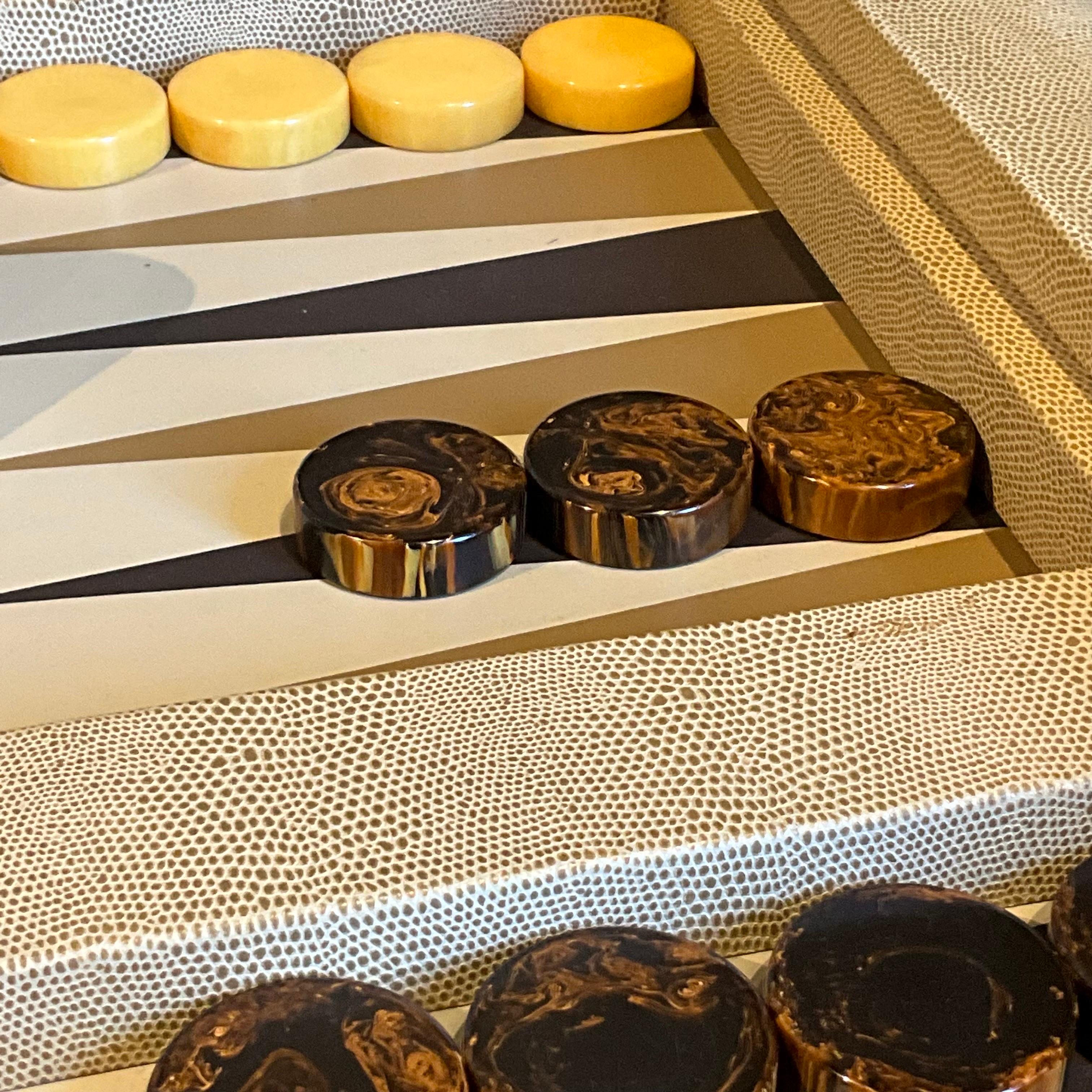 Brass Karl Springer Embossed Leather Backgammon Table Signed & Dated