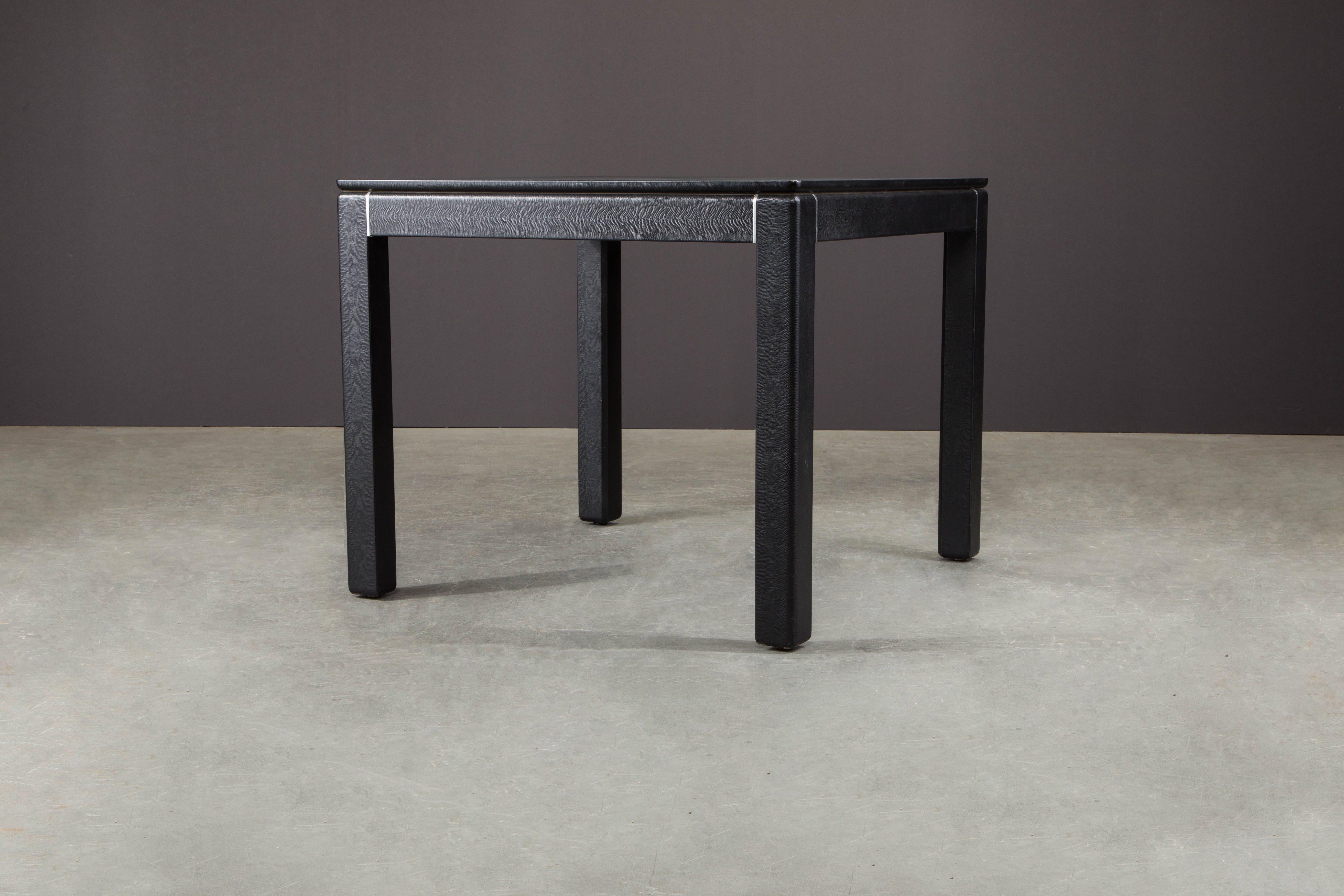 Late 20th Century Karl Springer Embossed Leather Cafe / Game Table, 1983, Signed and Dated