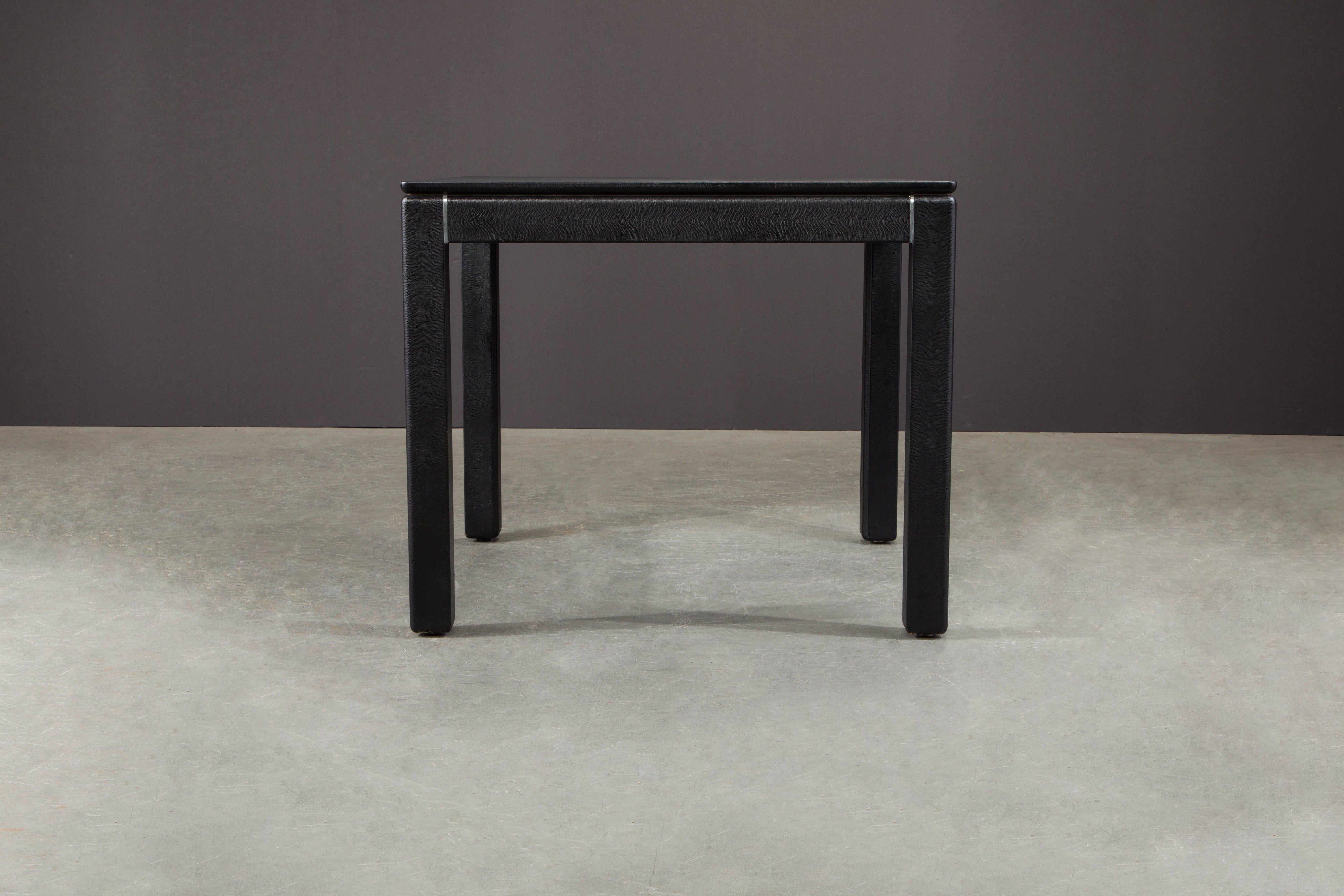 Karl Springer Embossed Leather Cafe / Game Table, 1983, Signed and Dated 1