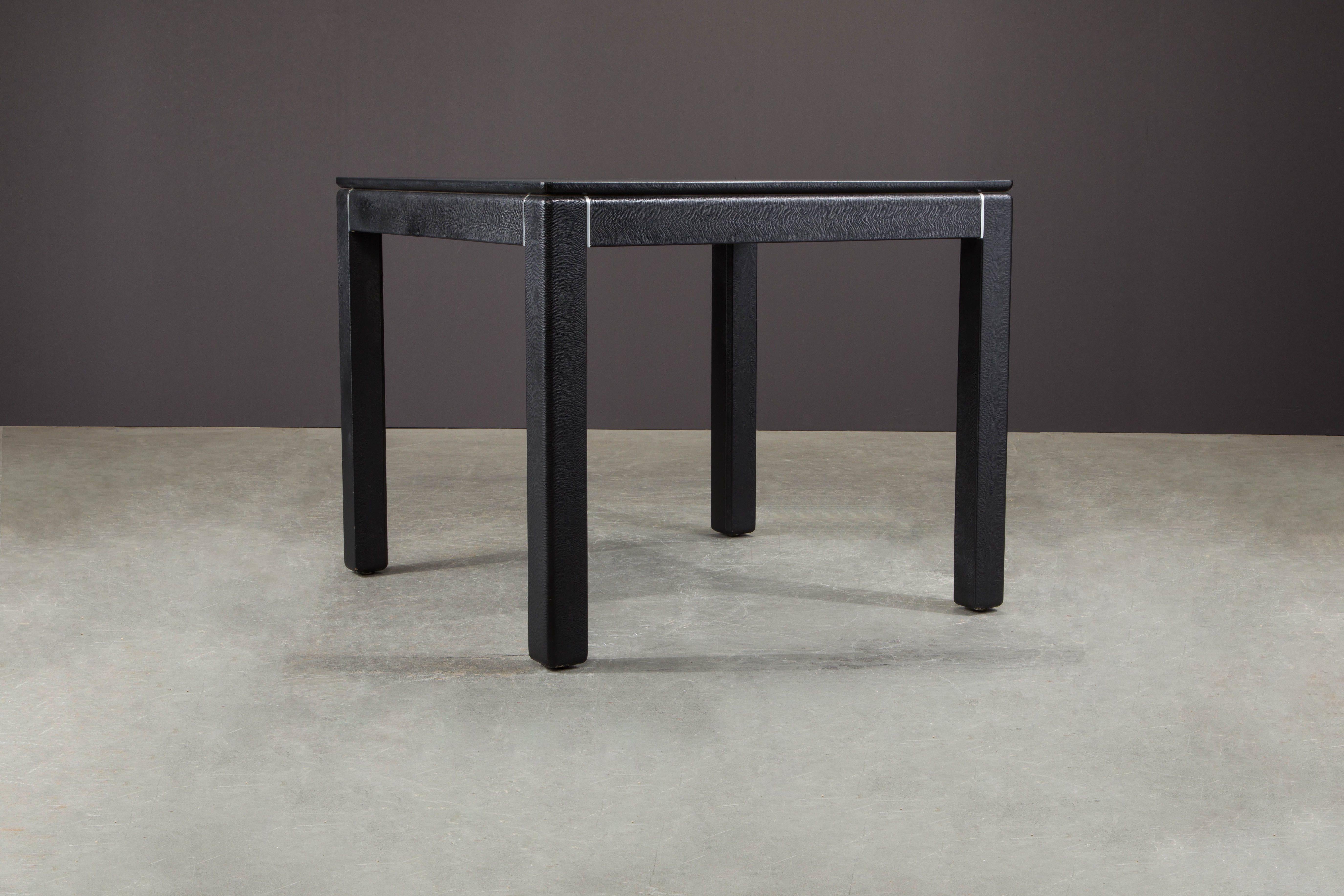 Karl Springer Embossed Leather Cafe / Game Table, 1983, Signed and Dated 2
