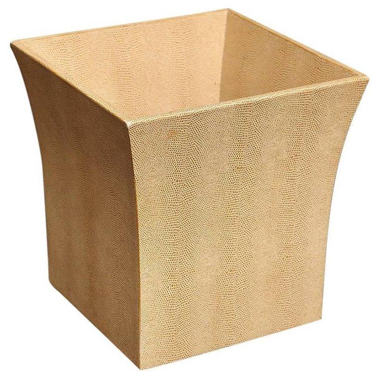 Karl Springer Embossed Leather Waste Paper Basket In Excellent Condition For Sale In New York, NY