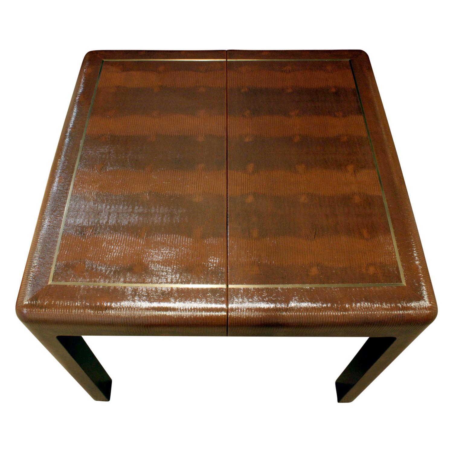 Mid-Century Modern Karl Springer Embossed Lizard Extension Game Table 1985 'Signed'