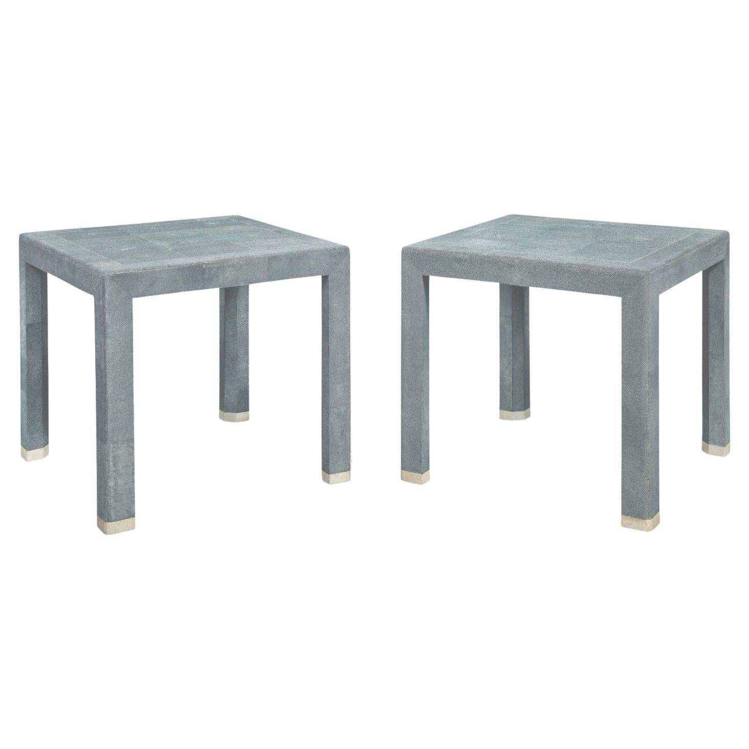 Karl Springer End Tables in Shagreen with Bone Inlays 1980s 'Signed'
