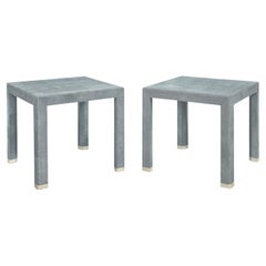 Karl Springer End Tables in Shagreen with Bone Inlays 1980s 'Signed'