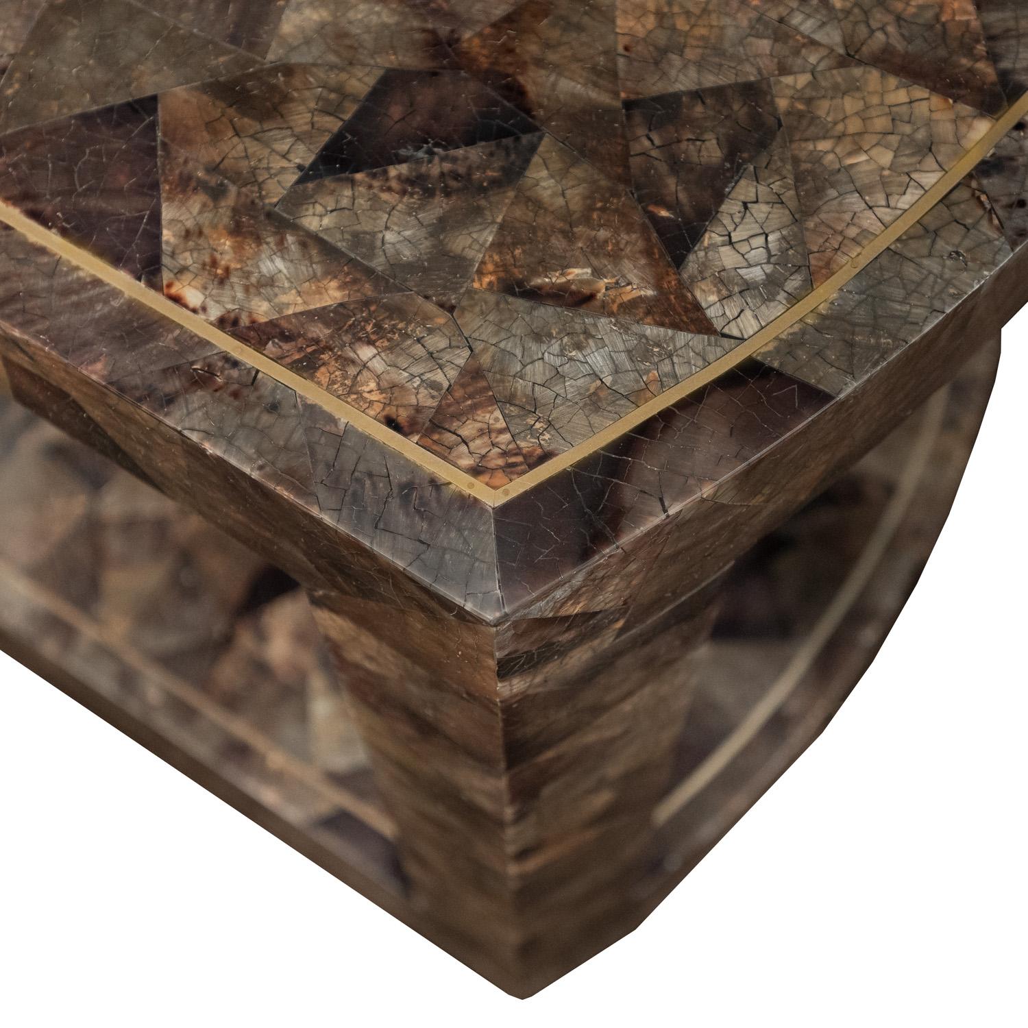 Hand-Crafted Karl Springer Exceptional 2 Tier Tessellated Penshell Table 1980s 'Signed' For Sale