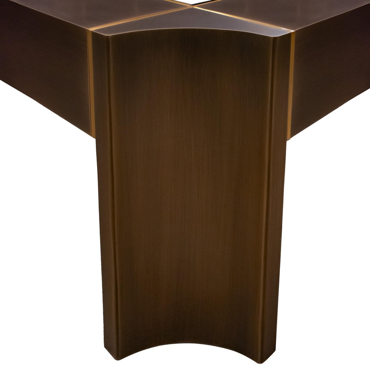 Fin du 20e siècle Exceptionnelle table basse Art Moderne de Karl Springer en bronze satiné des années 1980