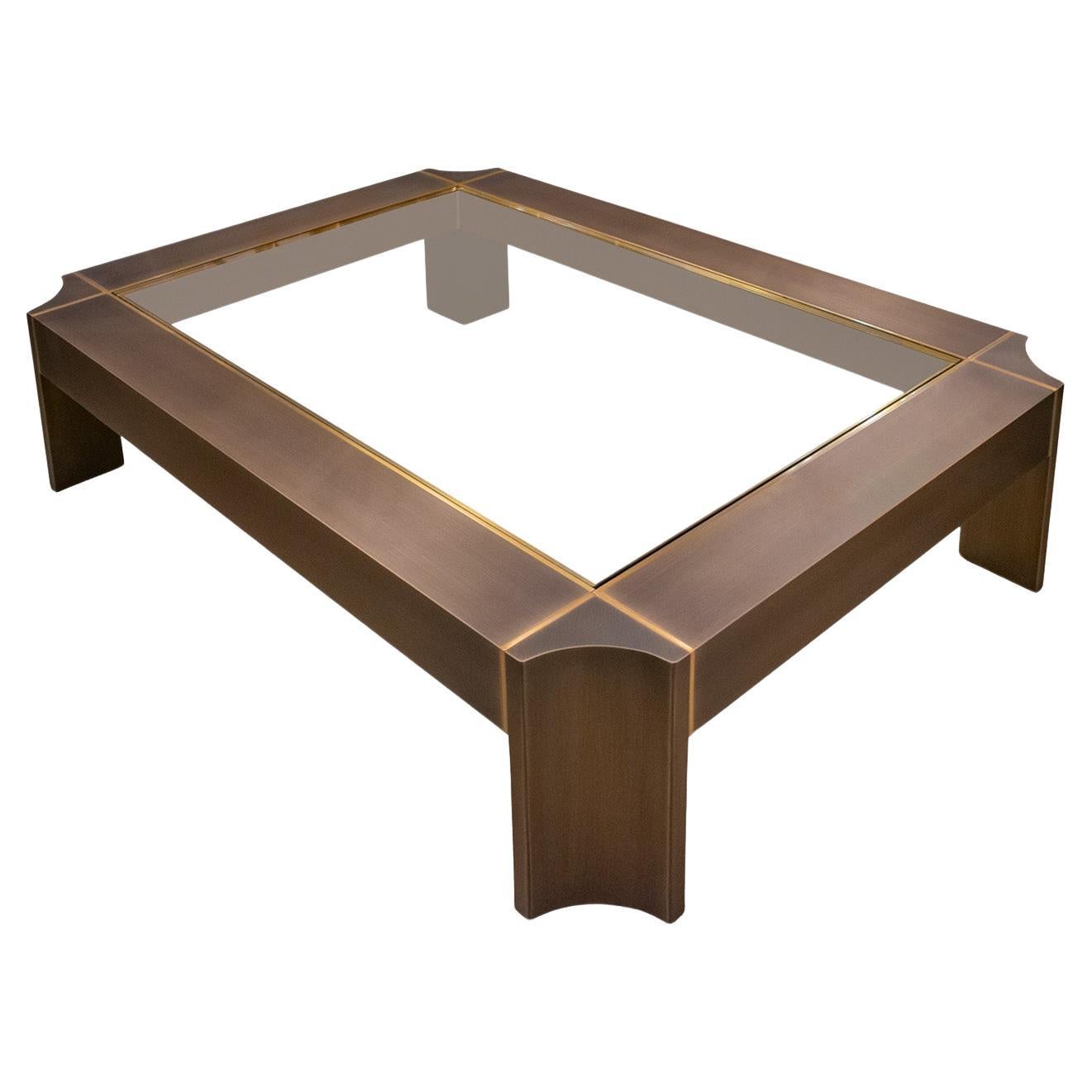 Karl Springer Exceptional "Art Moderne Coffee Table" in Satin Bronze 1980s For Sale