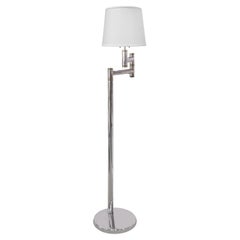 Karl Springer Exceptional Chrome and Brass Swing-Arm Floor Lamp 1980s