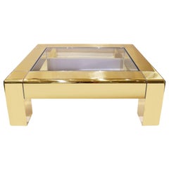 Karl Springer Exceptional Coffee Table in Polished Brass with Nickel Inlays 1980