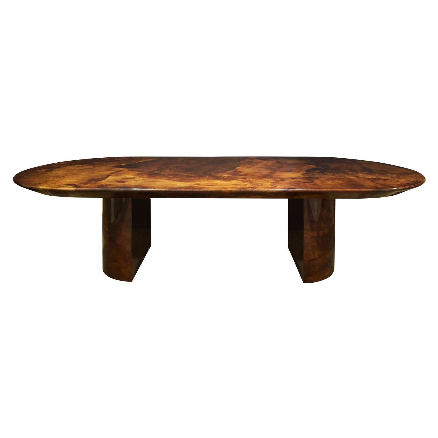 Karl Springer Exceptional Dining Table in Lacquered Goatskin, 1980
