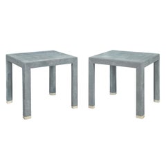Karl Springer Exceptional End Tables in Shagreen with Bone Inlays 1980s (Signed)
