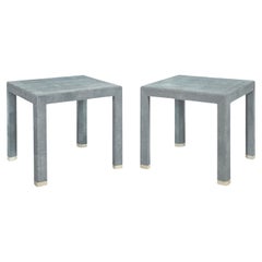 Karl Springer Exceptional End Tables in Shagreen with Bone Inlays 1980s (Signed)