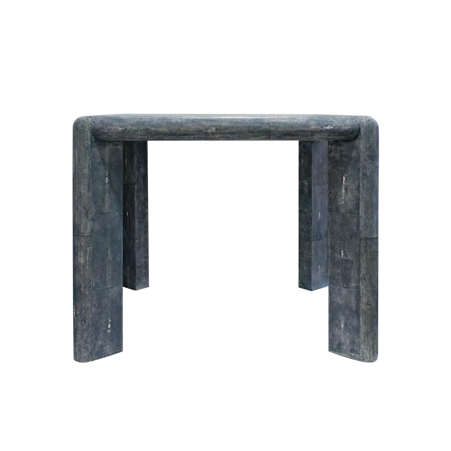 Modern Karl Springer Exceptional Game Table in Blue Shagreen with Starburst Top 1980s