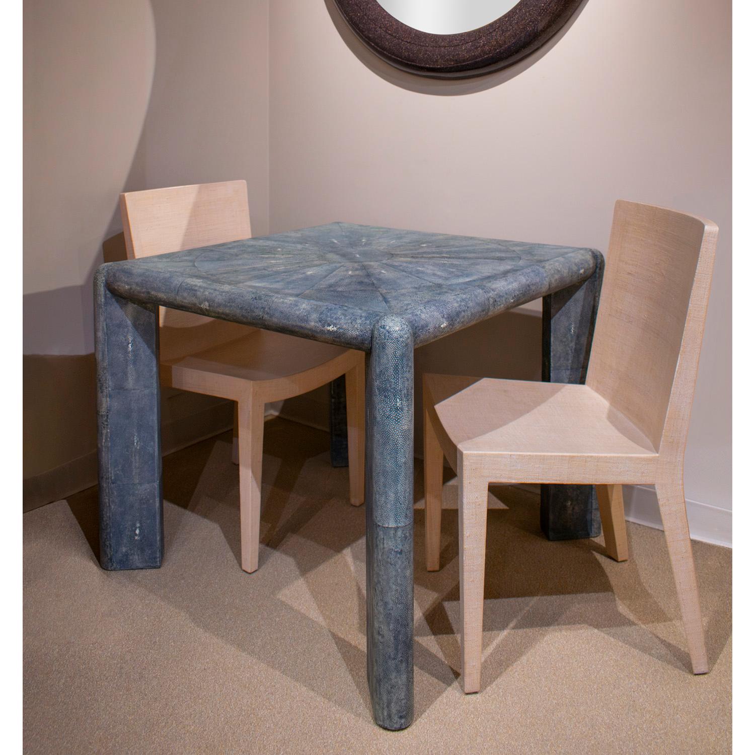 Late 20th Century Karl Springer Exceptional Game Table in Blue Shagreen with Starburst Top 1980s