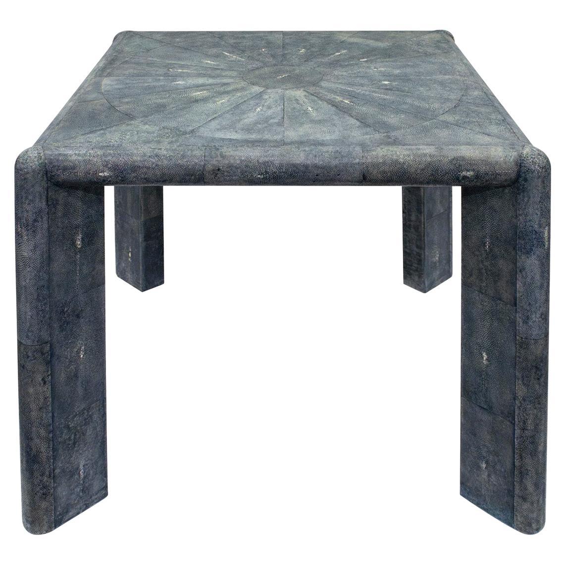 Karl Springer Exceptional Game Table in Blue Shagreen with Starburst Top 1980s