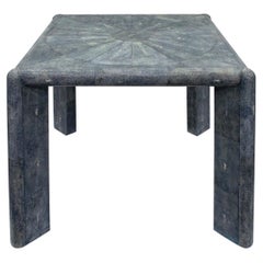 Exceptionnelle table de jeu Karl Springer en galuchat bleu avec plateau en forme d'étoile 1980
