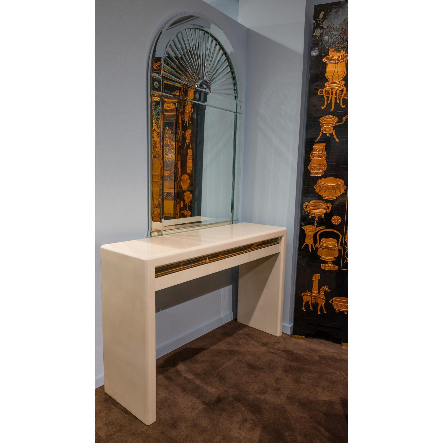 Hand-Crafted Karl Springer Exceptional Lacquered Goatskin Console Table 1980s For Sale