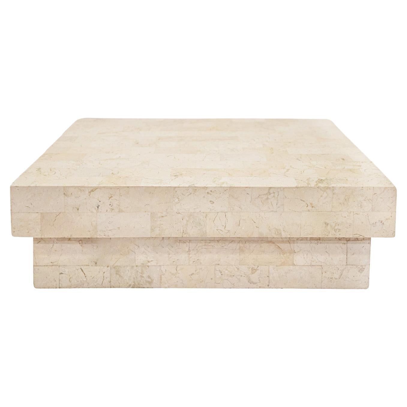 Karl Springer Exceptional Lidded Box in Tessellated Travertine 1980s 'Signed' For Sale