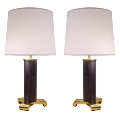 Karl Springer Exceptional Pair of Table Lamps in Gunmetal and Brass, 1980s