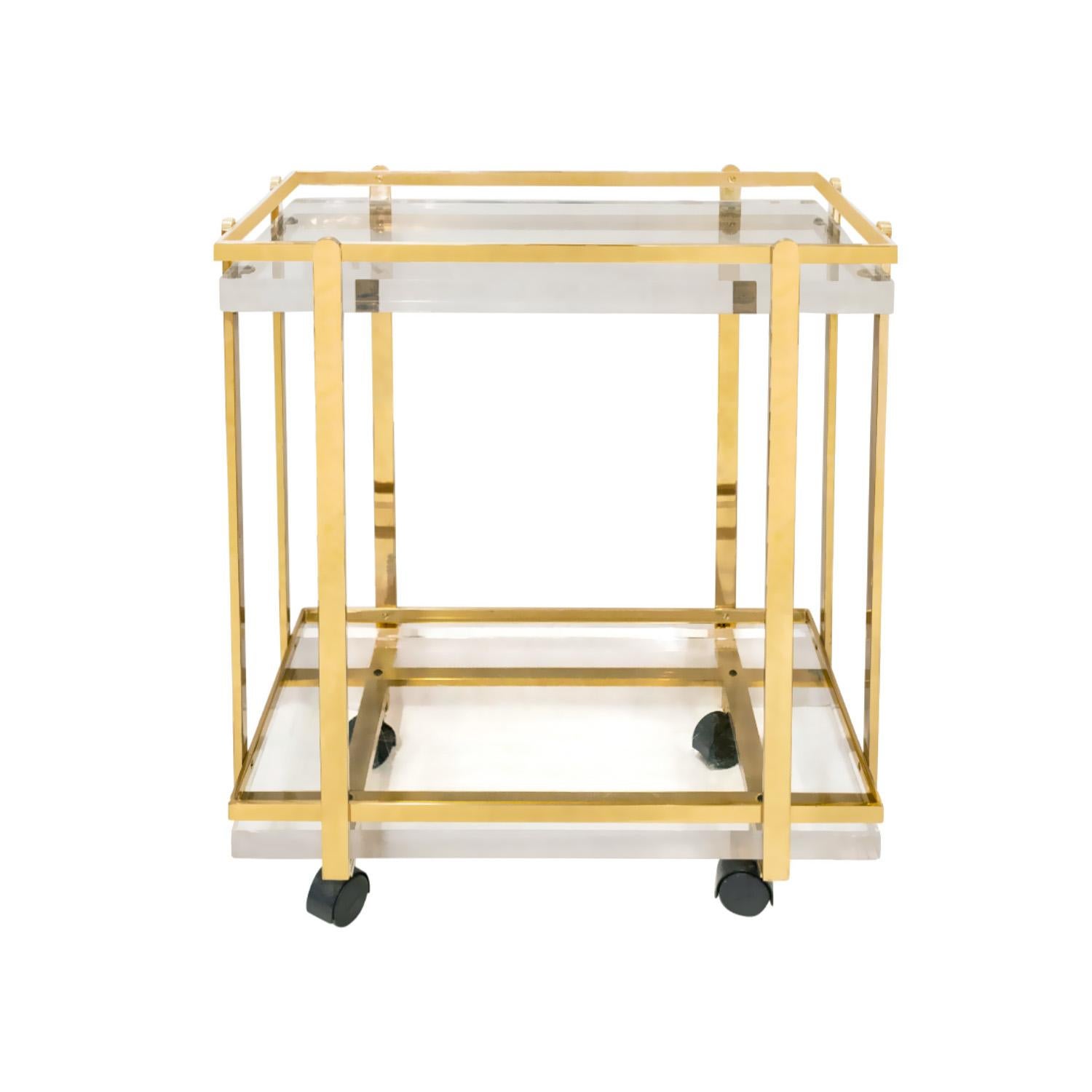 Modern Karl Springer Exceptional Rare Serving/Bar Cart in Brass and Lucite, 1980s For Sale