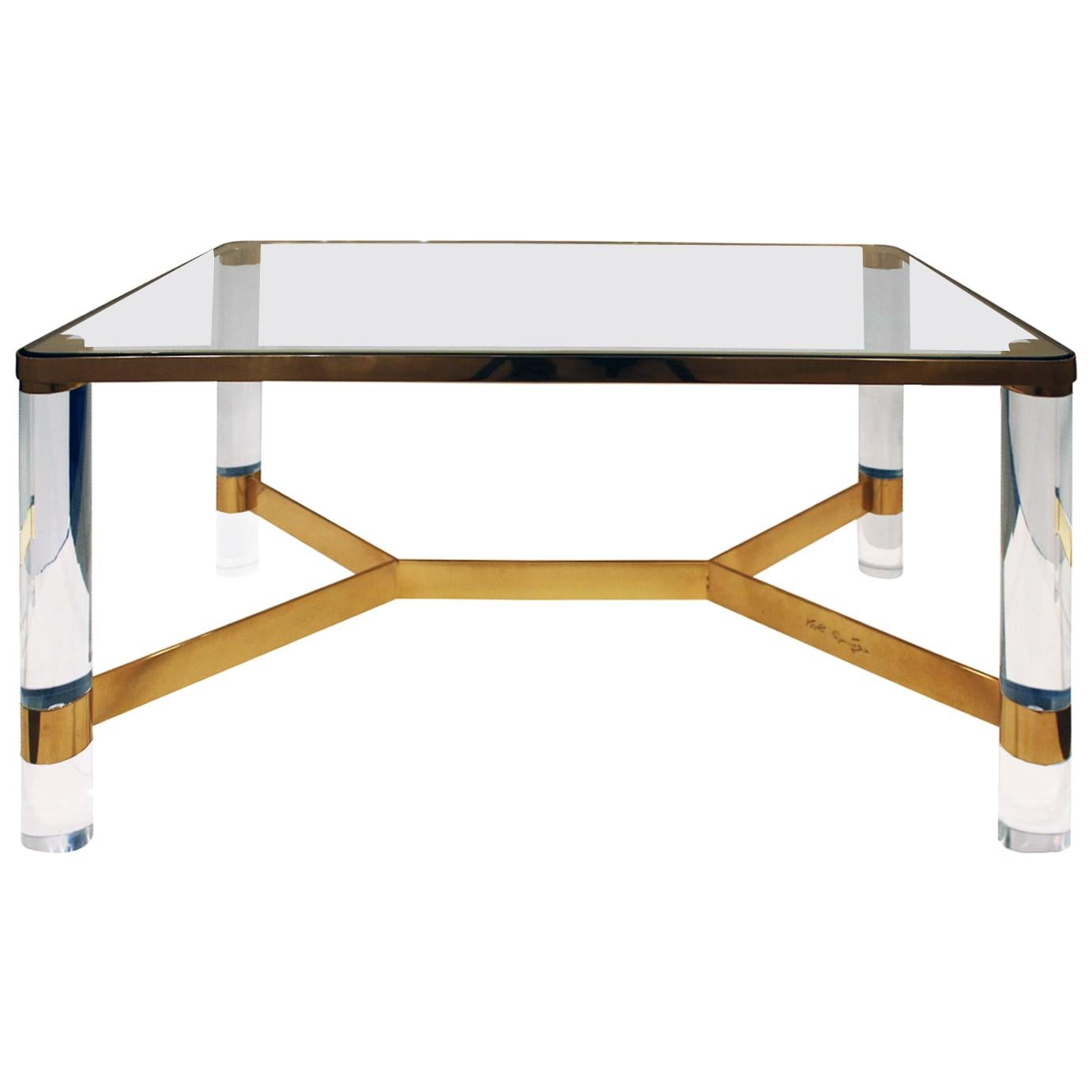 Karl Springer Exceptional "Round Leg Lucite Coffee Table" 1980s, Signed