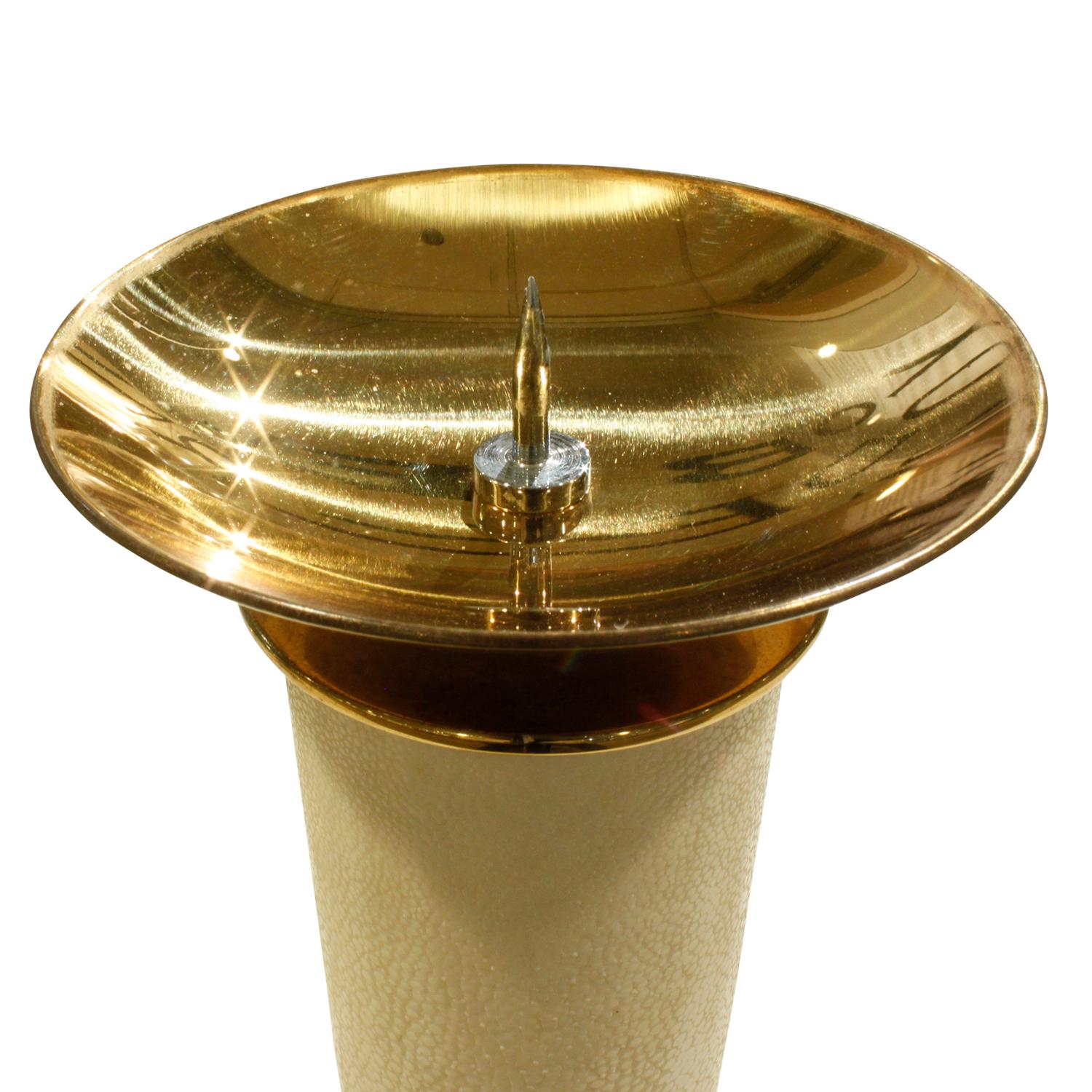 Karl Springer Exceptional Set of 3 Candle Holders in Brass and Shagreen, 1980s In Excellent Condition In New York, NY