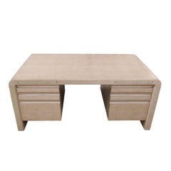 Karl Springer Executive Desk in Embossed Crocodile Leather 1985 'Signed'