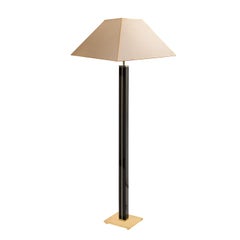 Karl Springer Exquisite Pair of Floor Lamps in Black Lacquer and Brass 1980s