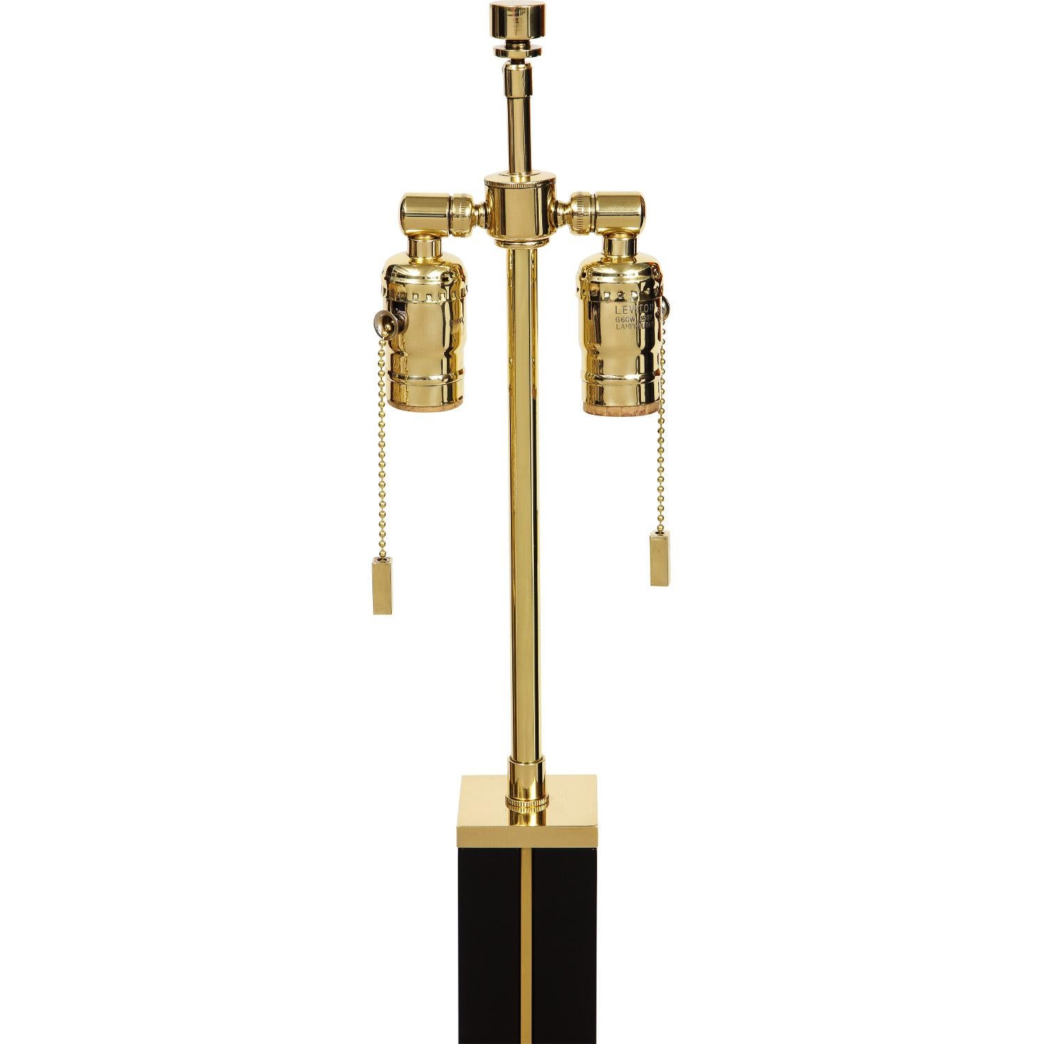American Karl Springer Exquisite Pair of Floor Lamps in Black Lacquer and Brass 1980s For Sale