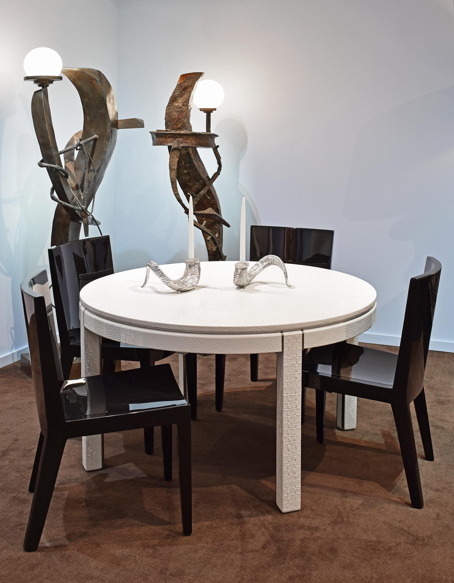 Karl Springer Extension Dining Table in Embossed Crocodile Leather, 1980s 2