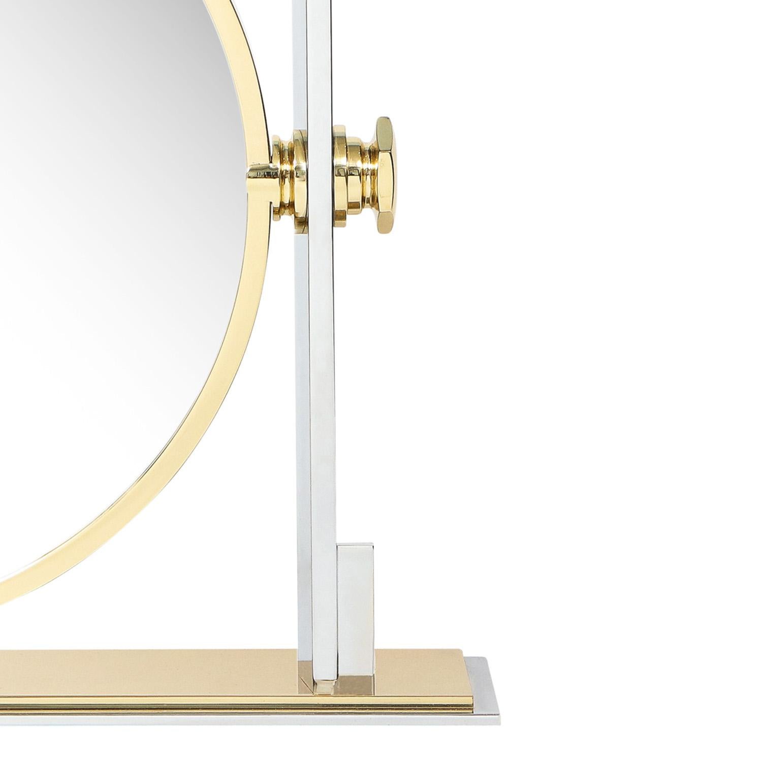 American Karl Springer Extra Large Vanity Mirror in Polished Steel and Brass, 1980s