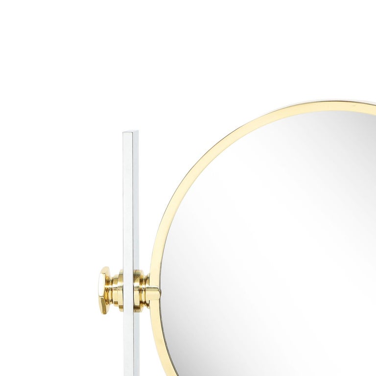 Hand-Crafted Karl Springer Extra Large Vanity Mirror in Polished Steel and Brass, 1980s For Sale