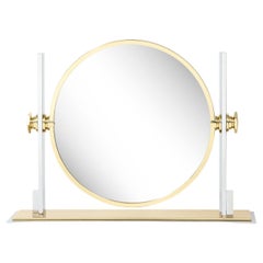 Karl Springer Extra Large Vanity Mirror in Polished Steel and Brass, 1980s