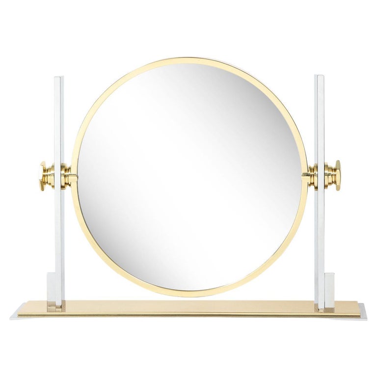 Karl Springer Extra Large Vanity Mirror in Polished Steel and Brass, 1980s For Sale