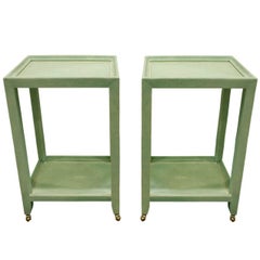Karl Springer Extraordinary Pair of Telephone Tables in Mint Shagreen, 2002